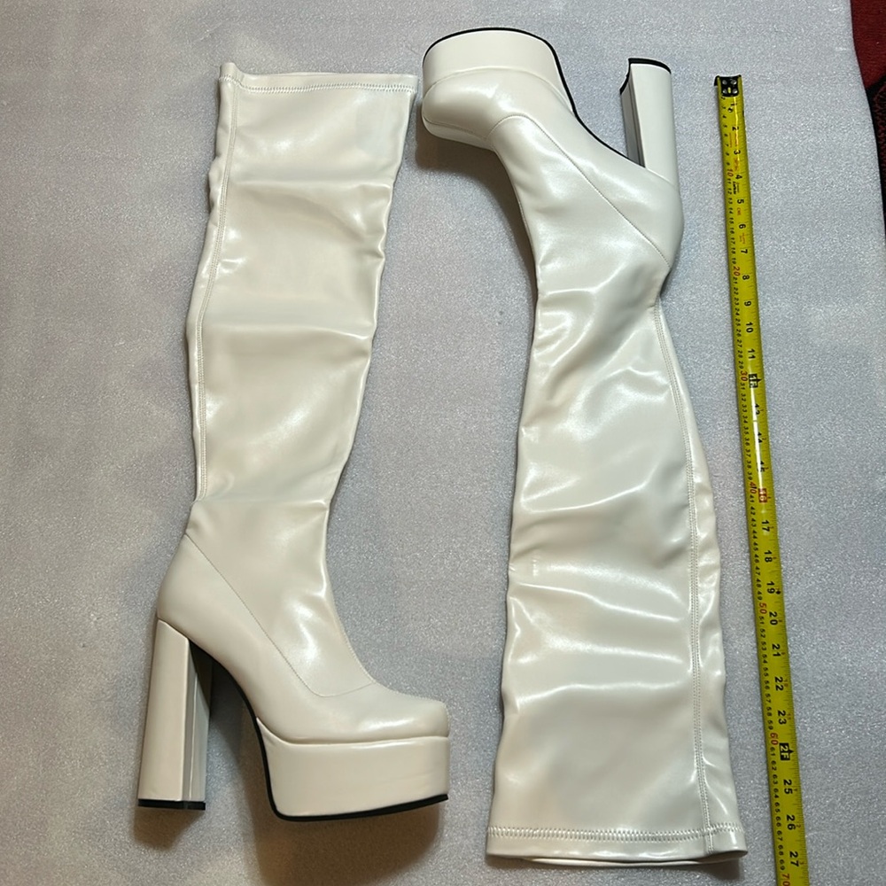 White PU platform over the knee boots
